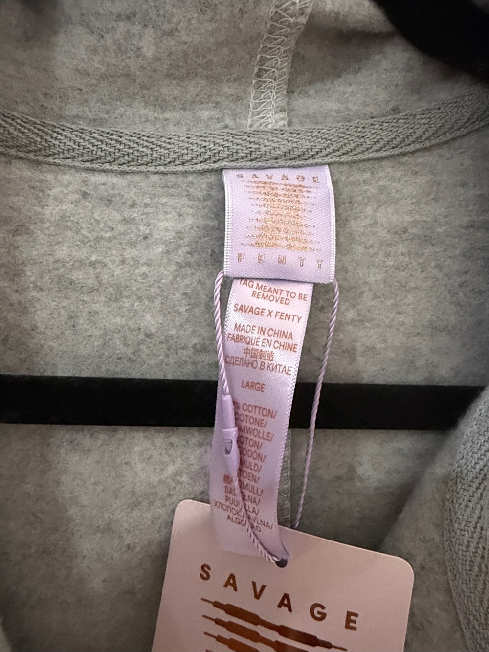 Savage X Fenty Light Gray Zip Hoodie Onesie with Rose Gold Zipper - Picture 3 of 6